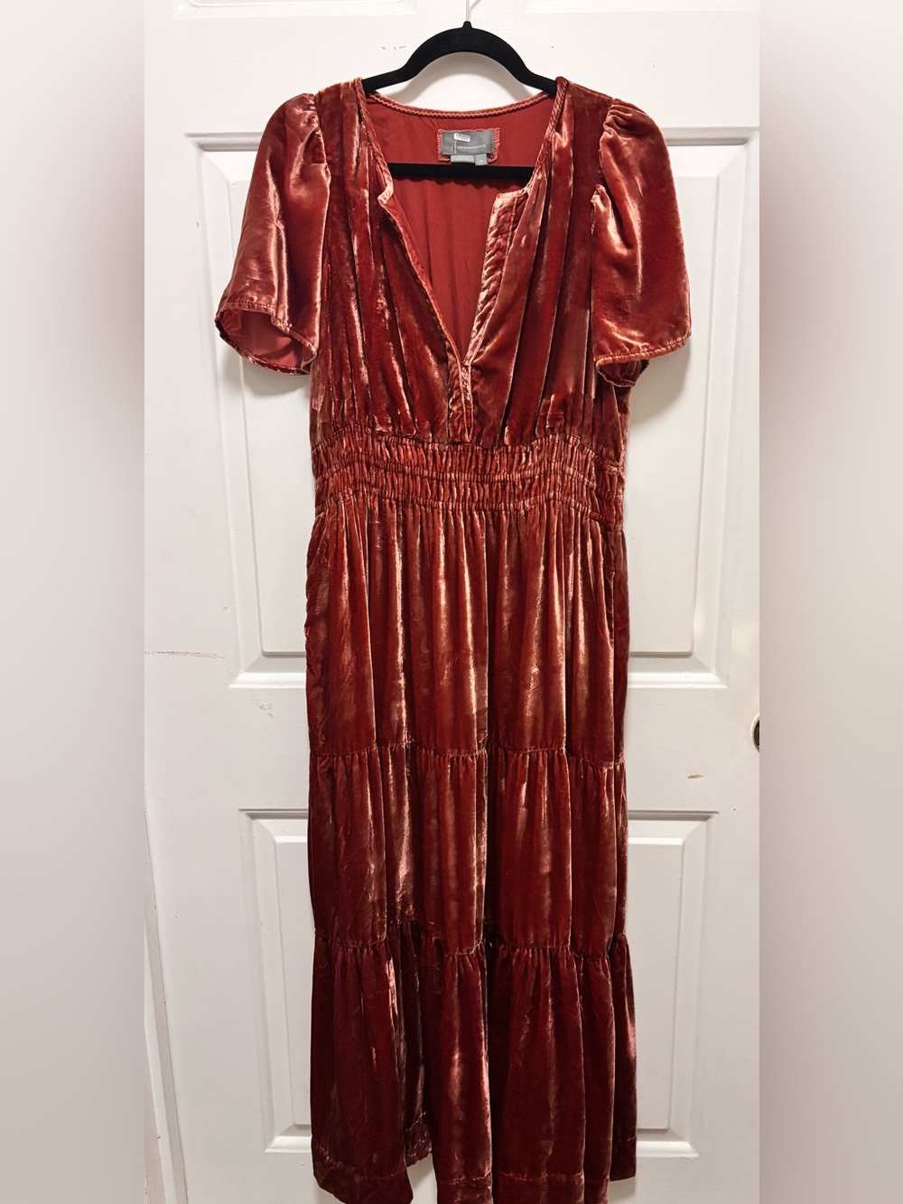 Anthropologie The Sumerset Velvet Edition Tiered Smock Auburn Size M - Picture 2 of 6